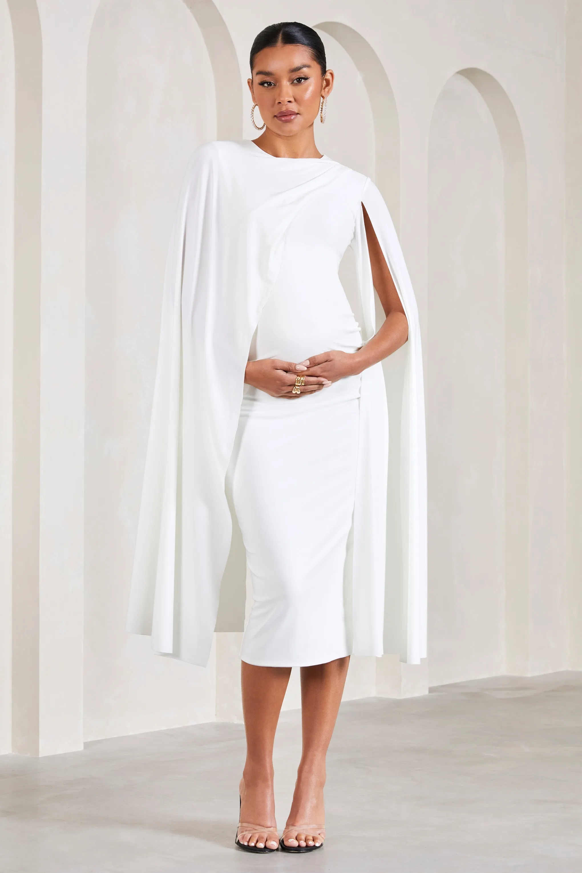 Cloud Nine | White Maternity Midi Dress With Cape Sleeves sold by Club L London product image thumbnail 5