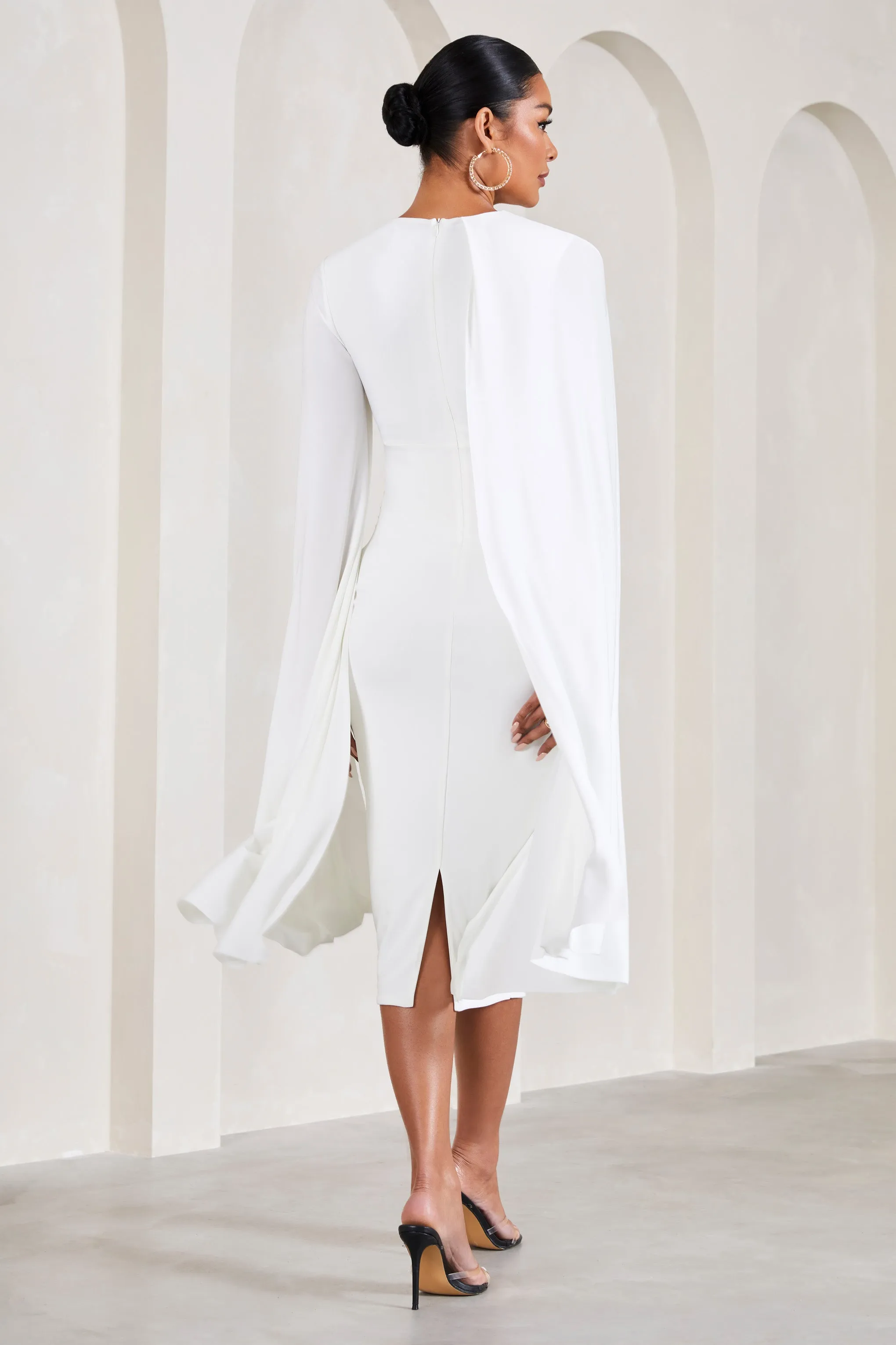 Cloud Nine | White Maternity Midi Dress With Cape Sleeves sold by Club L London product image thumbnail 2