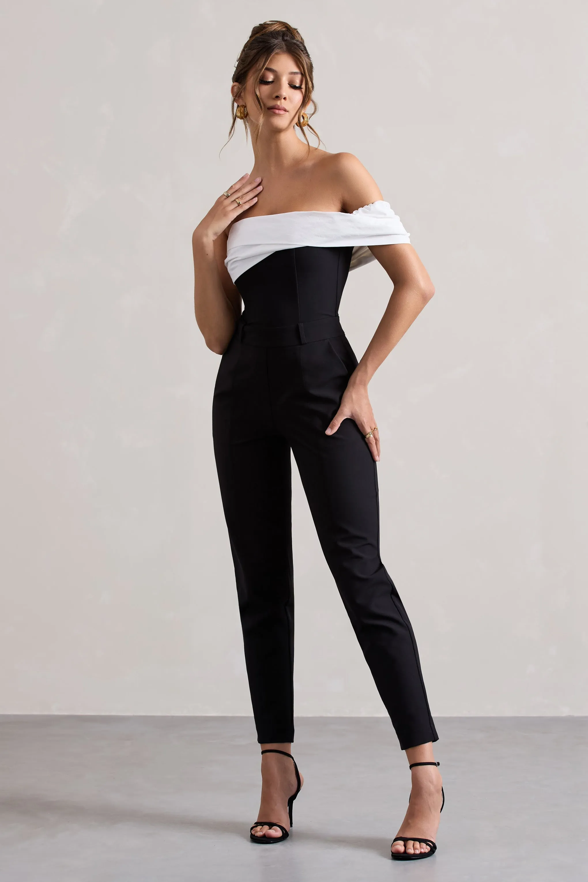 Paxton | Black Twisted Bardot Tailored Jumpsuit sold by Club L London product image thumbnail 4