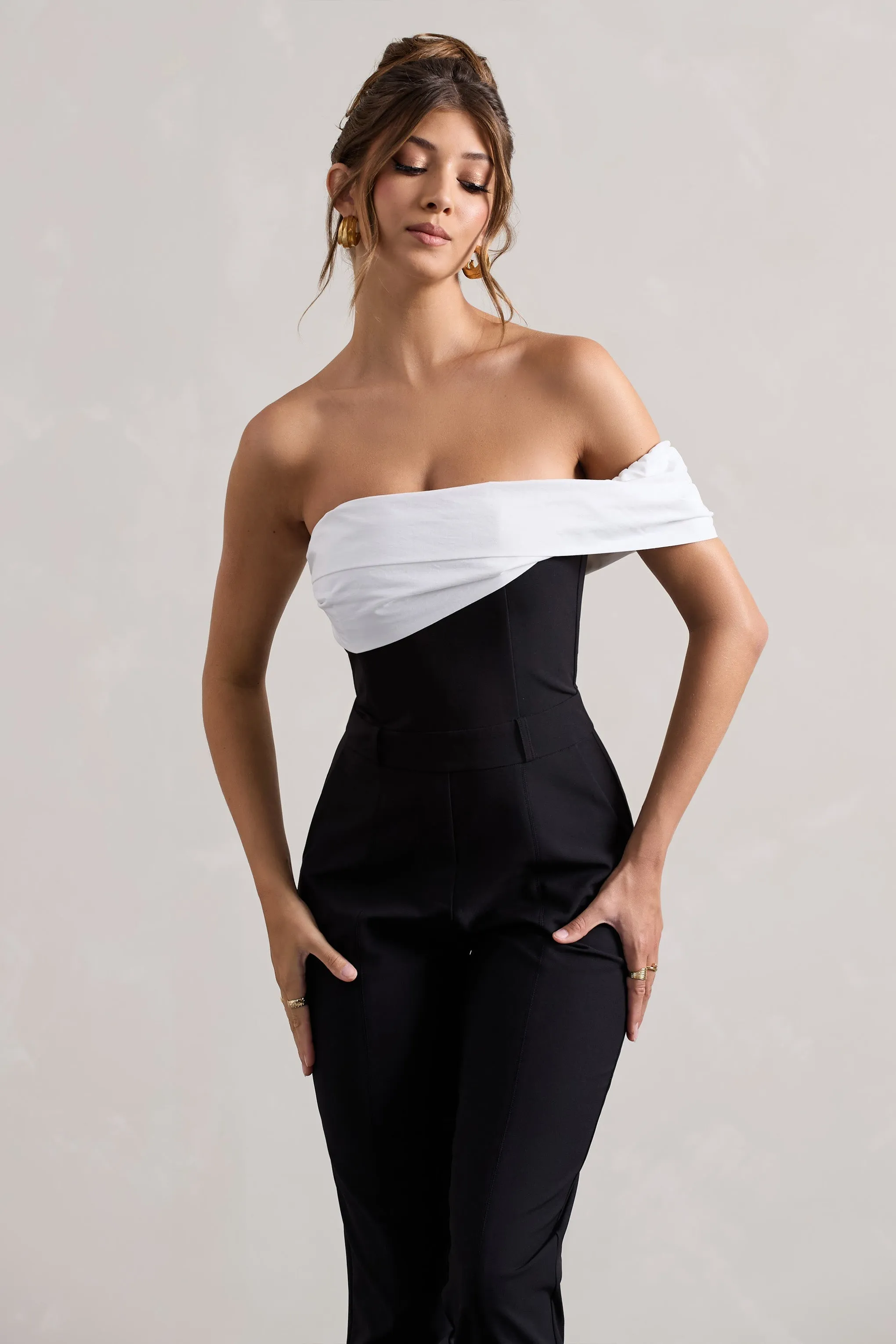 Paxton | Black Twisted Bardot Tailored Jumpsuit sold by Club L London product image thumbnail 3