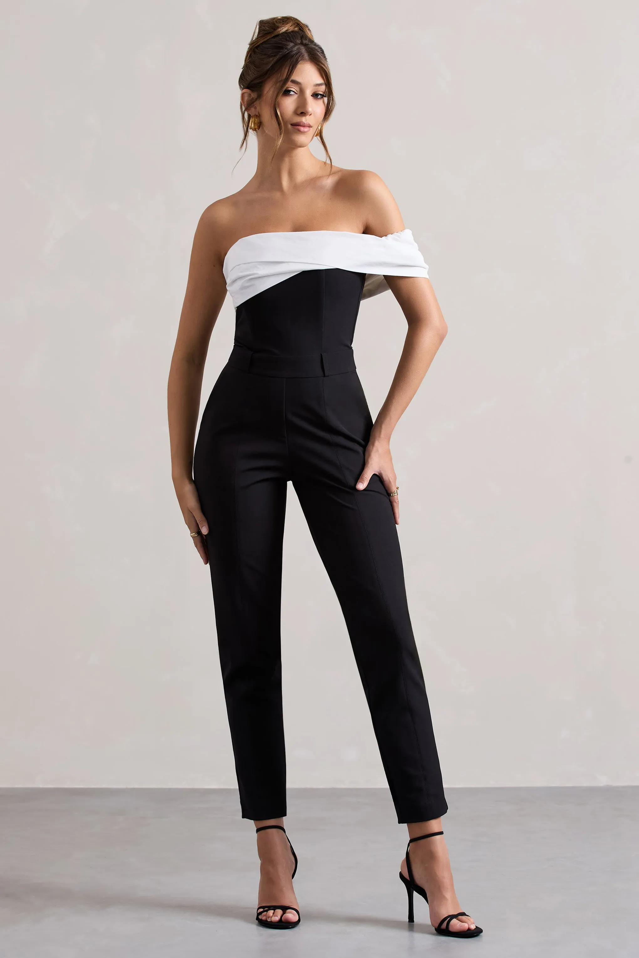 Paxton | Black Twisted Bardot Tailored Jumpsuit sold by Club L London