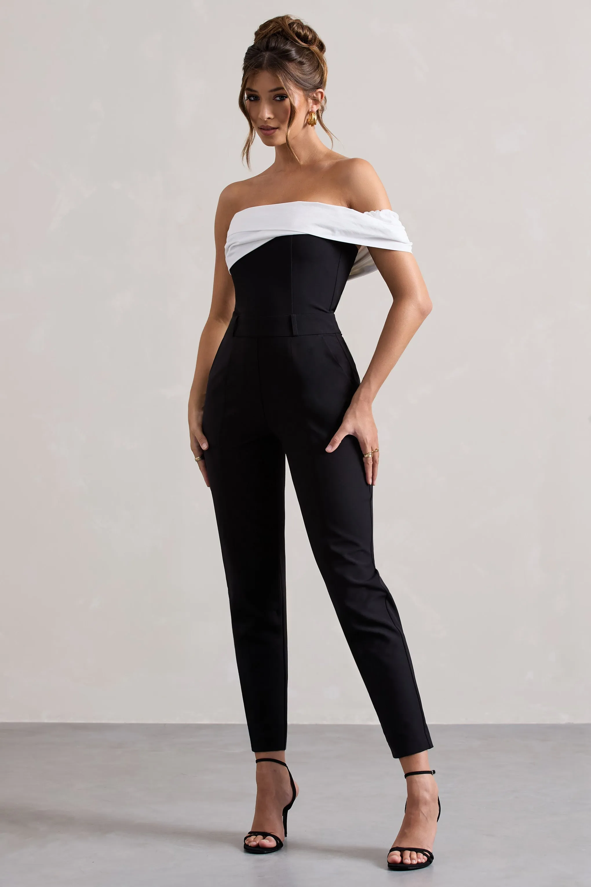 Paxton | Black Twisted Bardot Tailored Jumpsuit sold by Club L London product image thumbnail 5