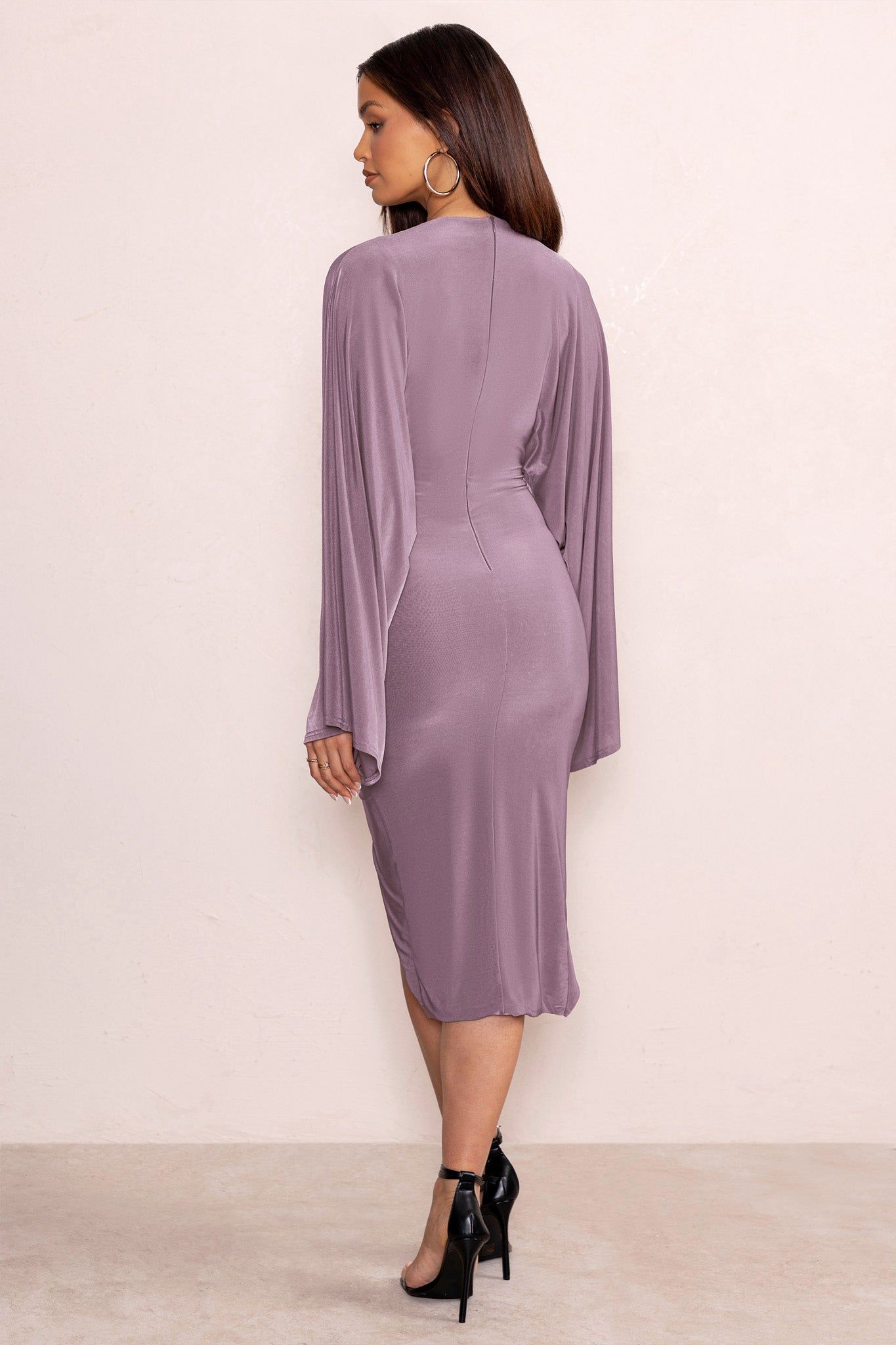 Audriana | Mocha Plunging Midi Wrap Dress sold by Club L London product image thumbnail 2