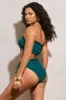 Wave | Bottle Green Ruched High-Waist Bikini Bottoms sold by Club L London