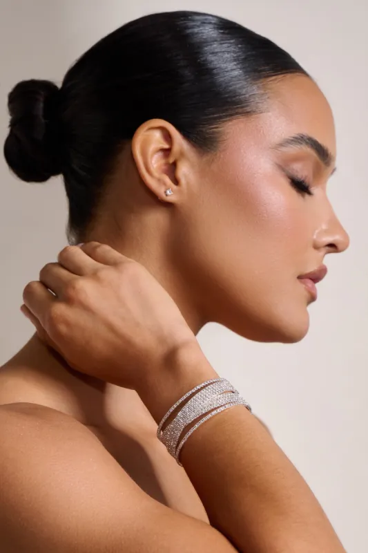 Jada | Silver Diamante Thick Statement Bangle sold by Club L London