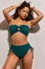 Wave | Bottle Green Ruched High-Waist Bikini Bottoms sold by Club L London