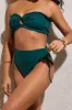 Wave | Bottle Green Ruched High-Waist Bikini Bottoms sold by Club L London