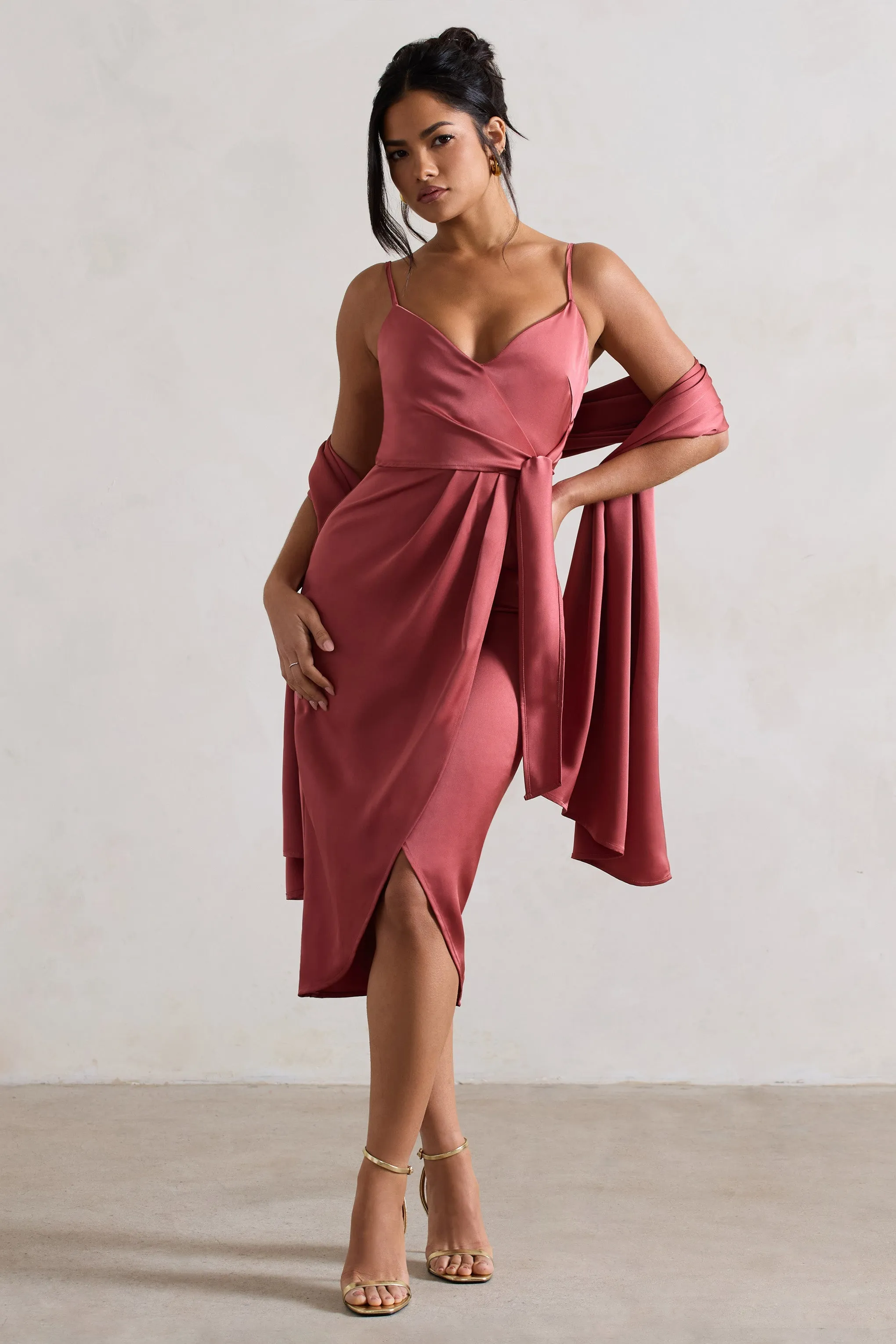 Lush | Rose Pink Satin Shawl sold by Club L London