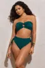 Wave | Bottle Green Ruched High-Waist Bikini Bottoms sold by Club L London
