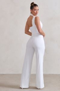 Tilly | White Cut Out Halterneck Asymmetrical Jumpsuit sold by Club L London