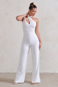 Tilly | White Cut Out Halterneck Asymmetrical Jumpsuit sold by Club L London