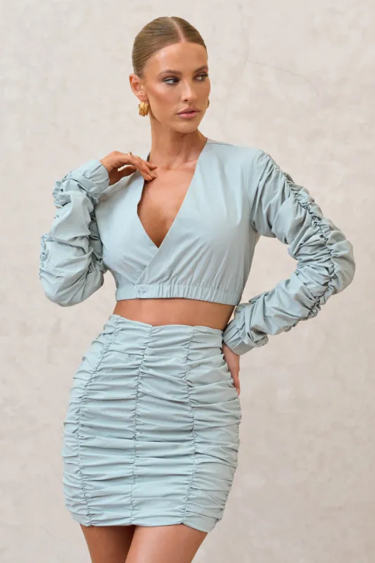 Break Of Day | Sage Ruched Mini Skirt sold by Club L London