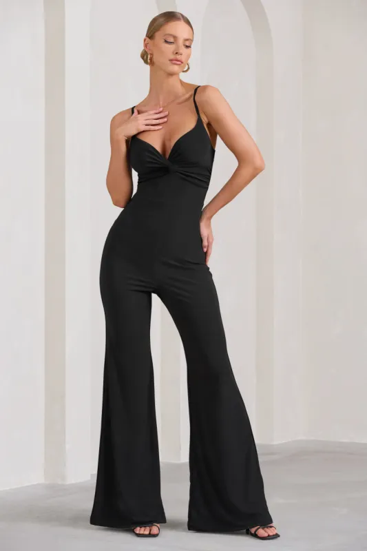 Aspiration | Black Knot Detail Ruched Jumpsuit sold by Club L London