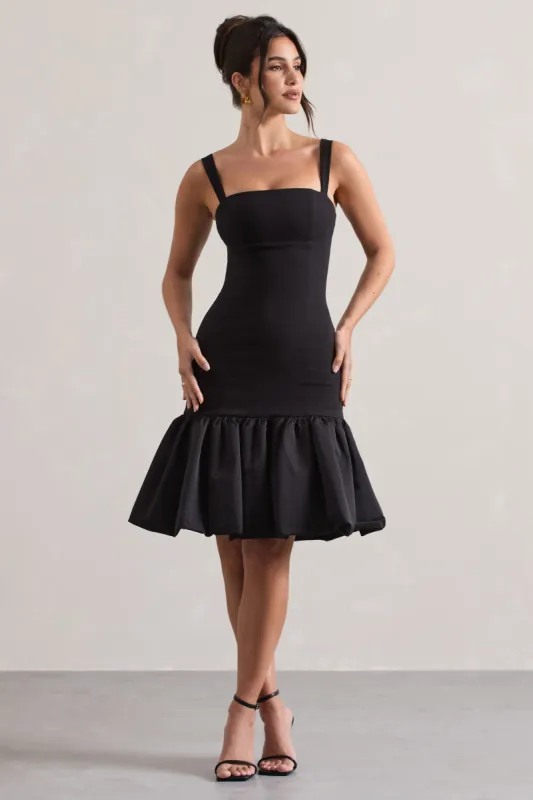 Jacque | Black Drop-Waist Midi Dress With Volume Hem sold by Club L London