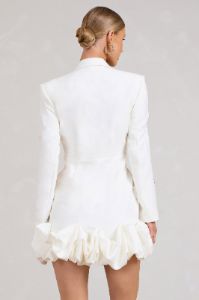 Cloud Catching | White Tailored Blazer Mini Dress With Ruffled Hem sold by Club L London