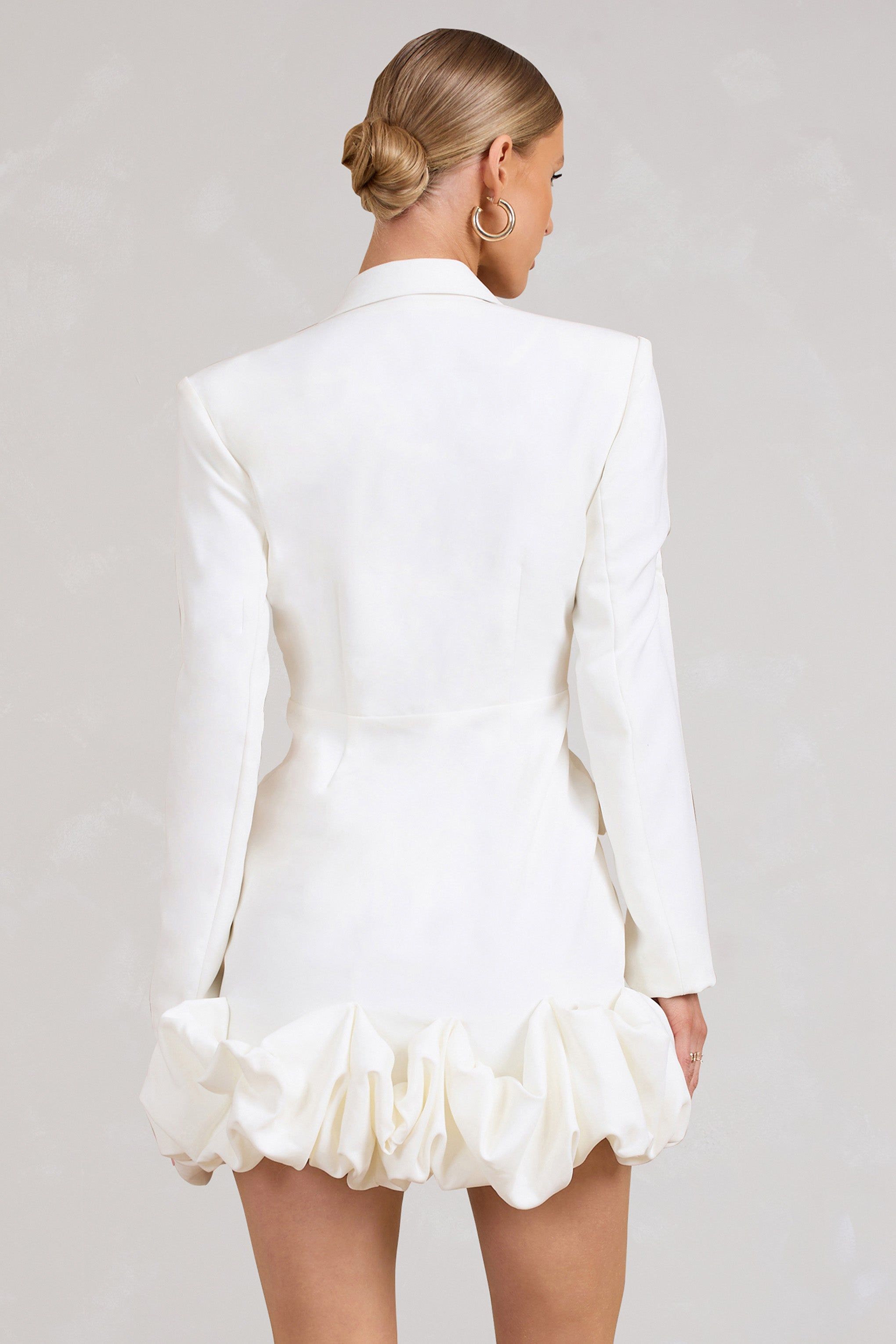 Cloud Catching | White Tailored Blazer Mini Dress With Ruffled Hem sold by Club L London product image thumbnail 2