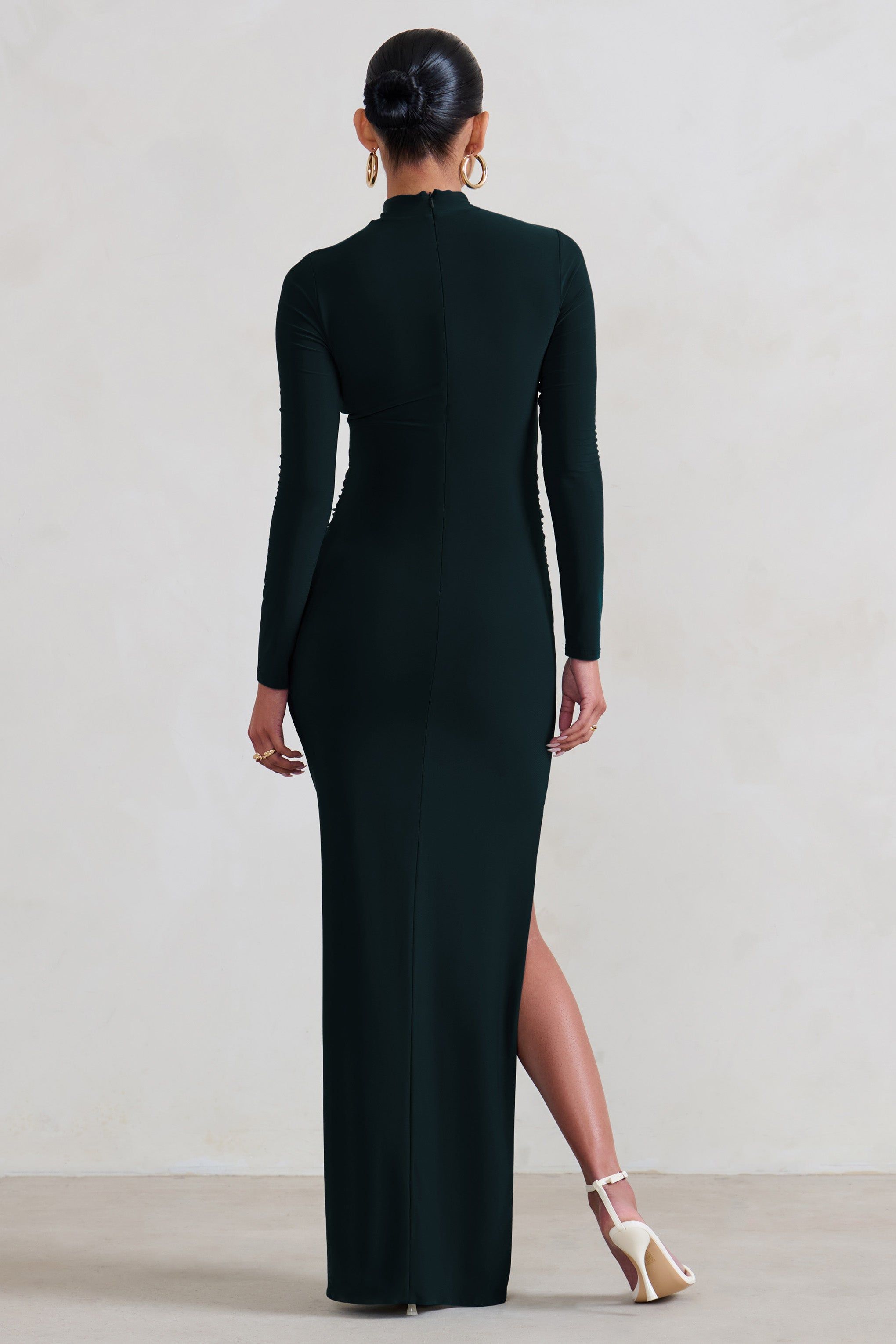 Alejandra | Black Maternity Long Sleeve High Neck Maxi Dress sold by Club L London product image thumbnail 2