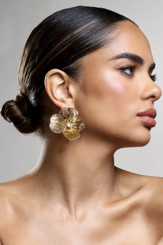 Campania | Gold Flower Statement Earrings made by Club L London