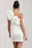 At The Opera | White Satin One Shoulder Ruffled Mini Dress sold by Club L London