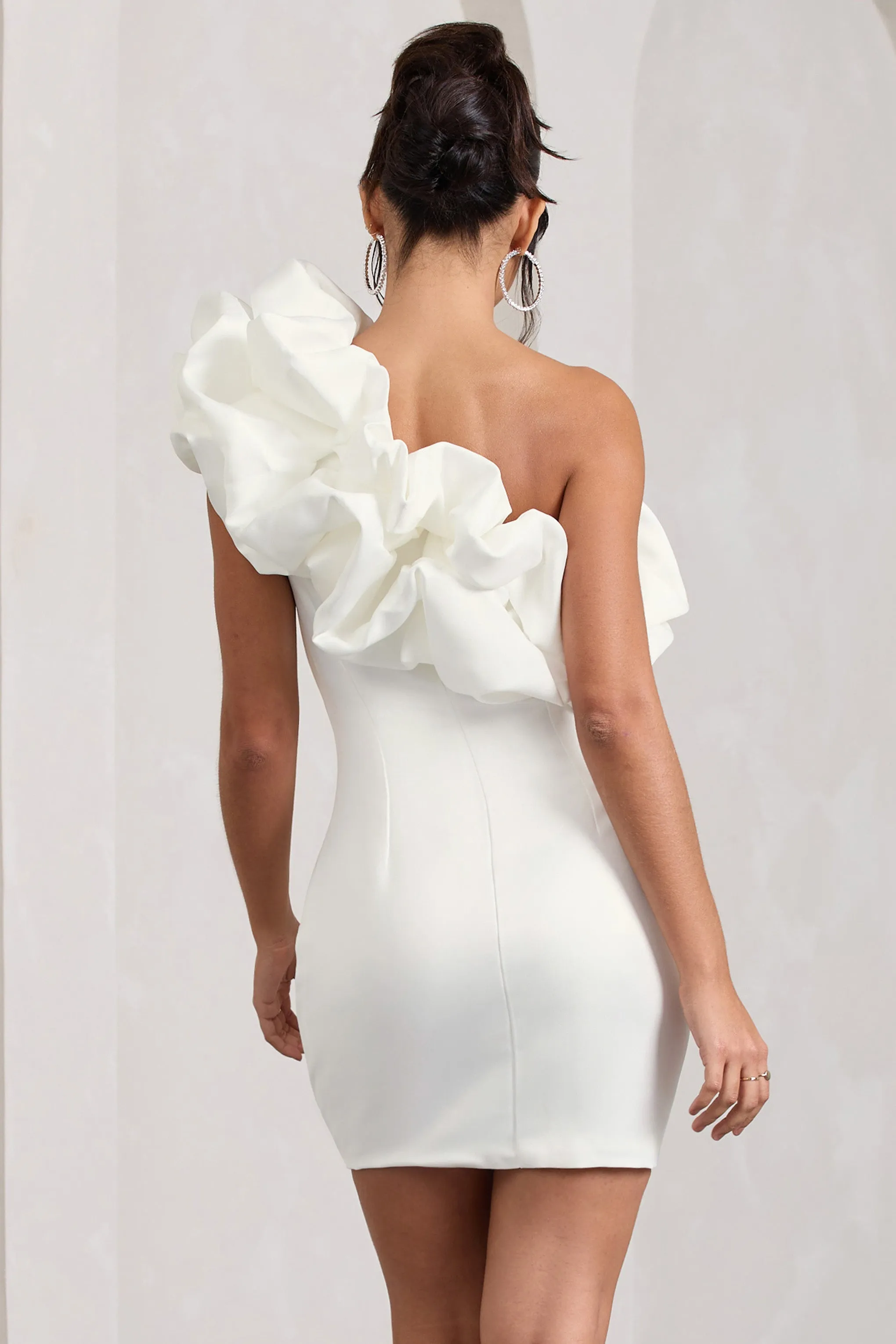 At The Opera | White Satin One Shoulder Ruffled Mini Dress sold by Club L London product image thumbnail 2