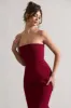 Sandy | Berry Strapless Corset Asymmetric Maxi Dress sold by Club L London