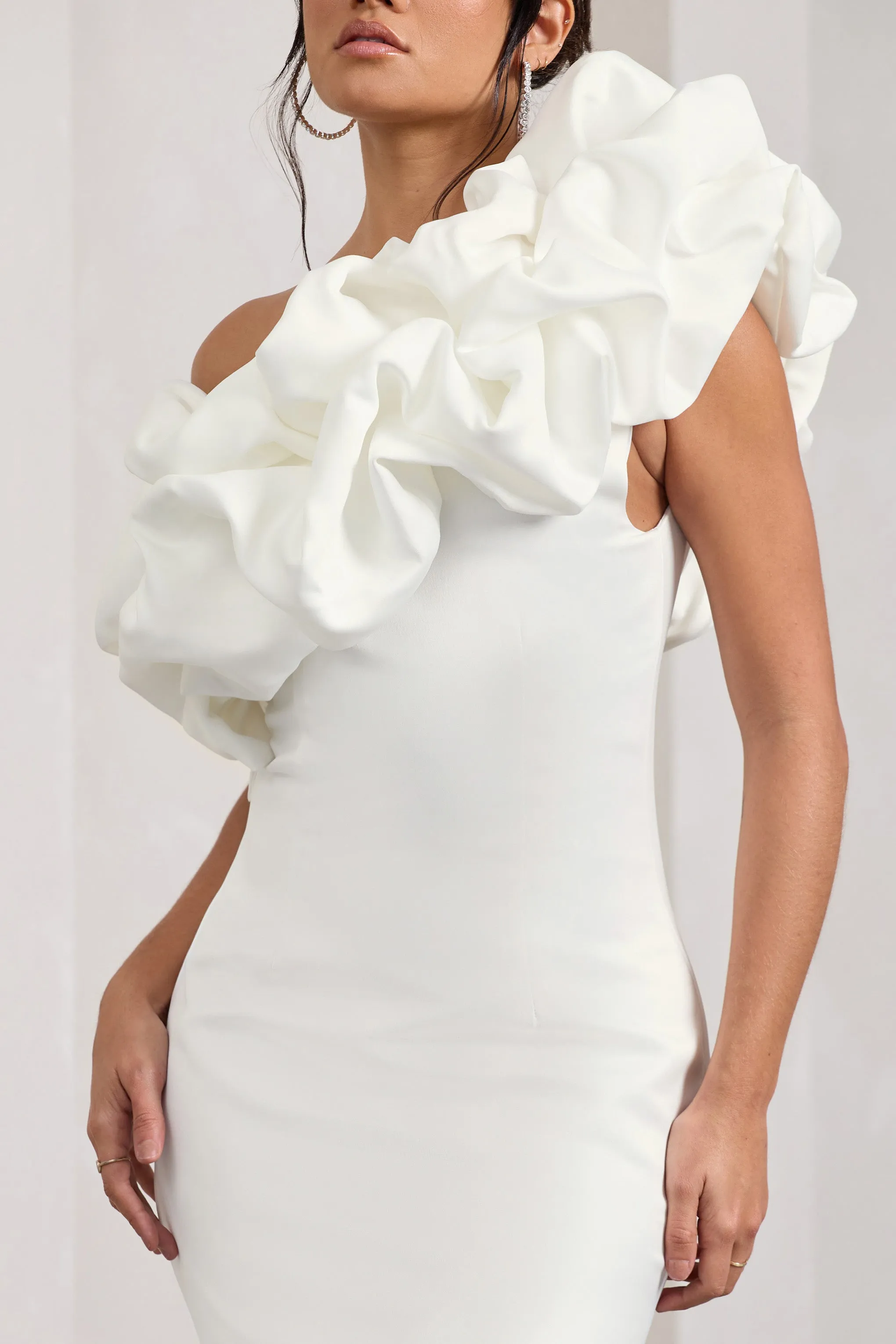 At The Opera | White Satin One Shoulder Ruffled Mini Dress sold by Club L London product image thumbnail 3
