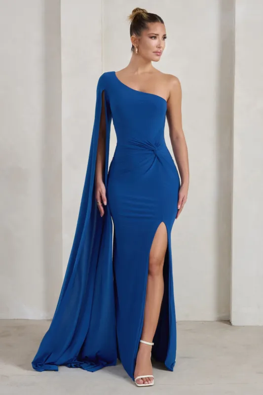 Romi | Royal Blue One Shoulder Twist Design Maxi Dress sold by Club L London