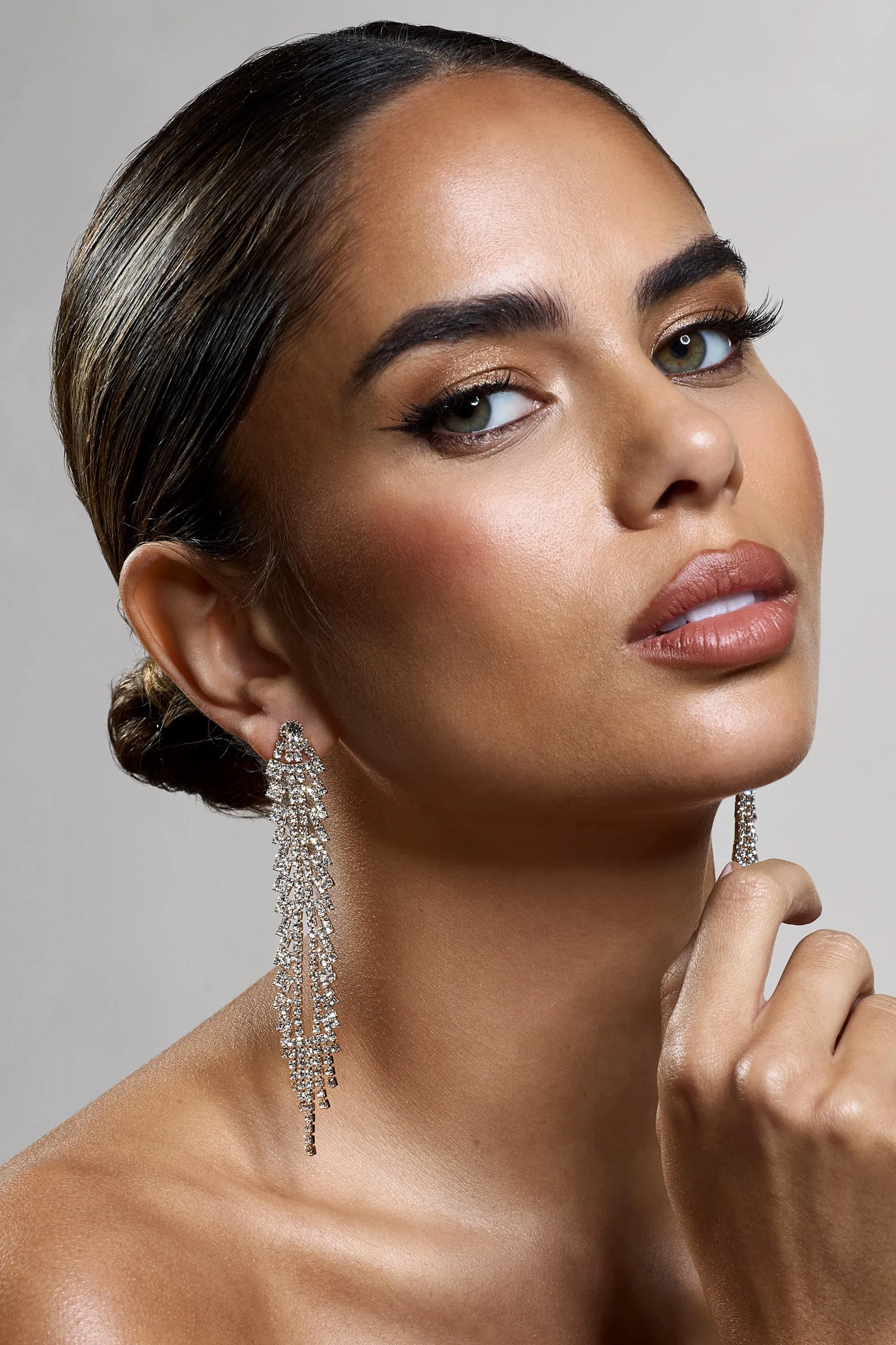 Larima | Gold Diamante Dangle Earrings sold by Club L London product image thumbnail 5