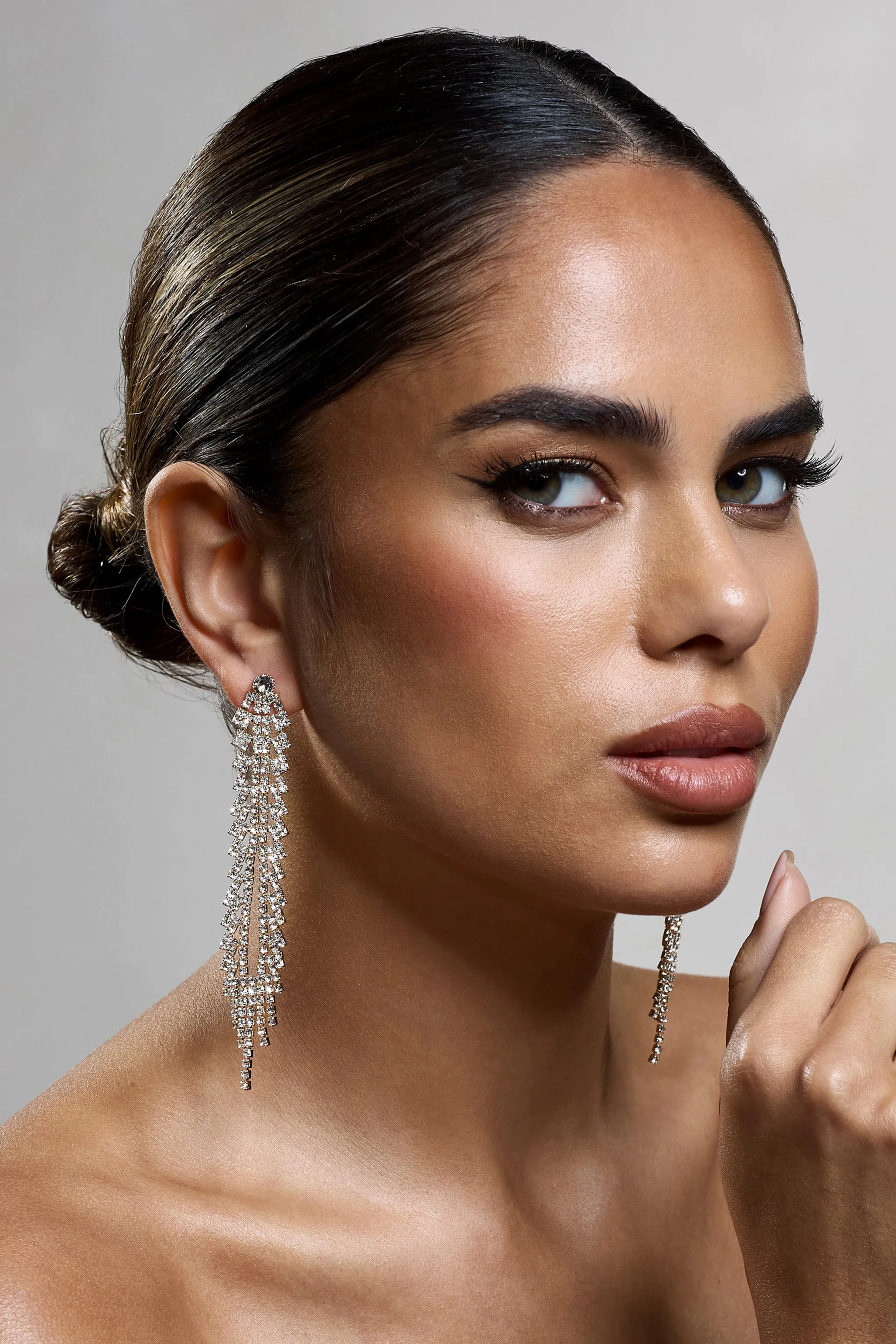 Larima | Gold Diamante Dangle Earrings sold by Club L London product image thumbnail 4