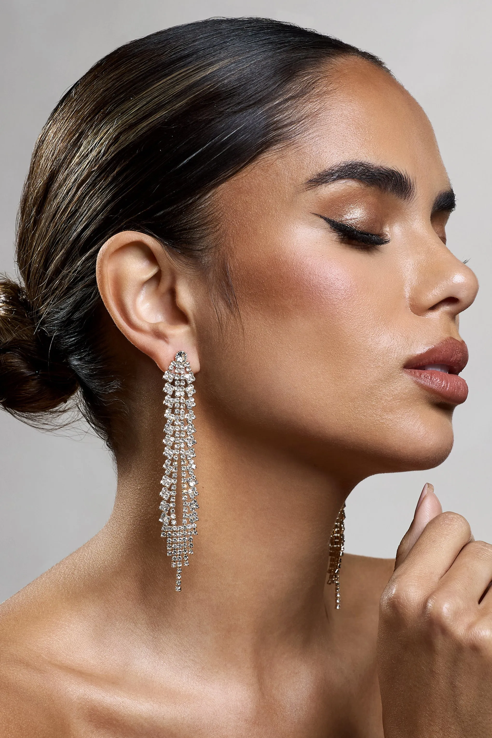 Larima | Gold Diamante Dangle Earrings sold by Club L London product image thumbnail 2