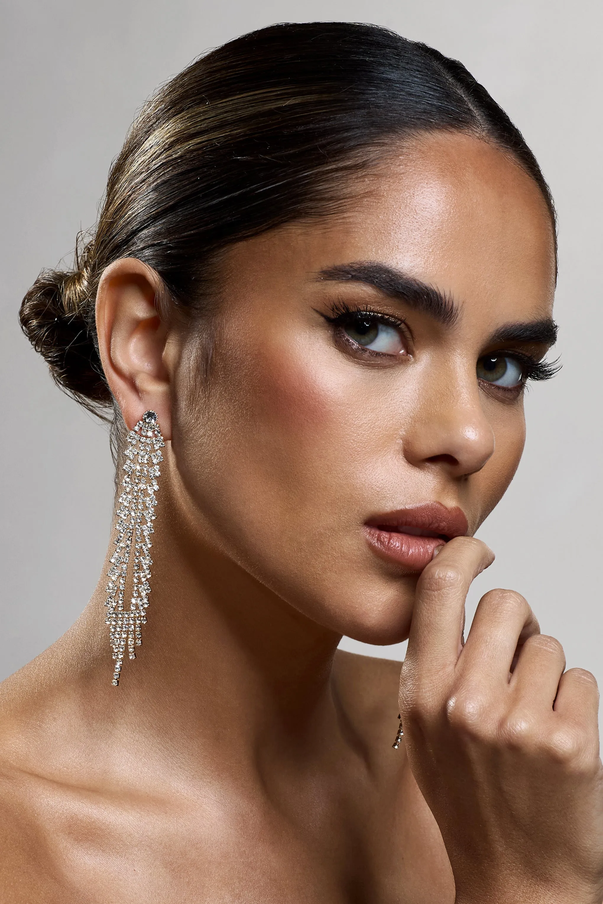 Larima | Gold Diamante Dangle Earrings sold by Club L London product image thumbnail 3