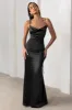 Lifetime | Black Satin Cowl Neck Maxi Dress With Cross Back Detail sold by Club L London