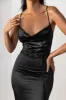 Lifetime | Black Satin Cowl Neck Maxi Dress With Cross Back Detail sold by Club L London