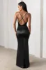 Lifetime | Black Satin Cowl Neck Maxi Dress With Cross Back Detail sold by Club L London