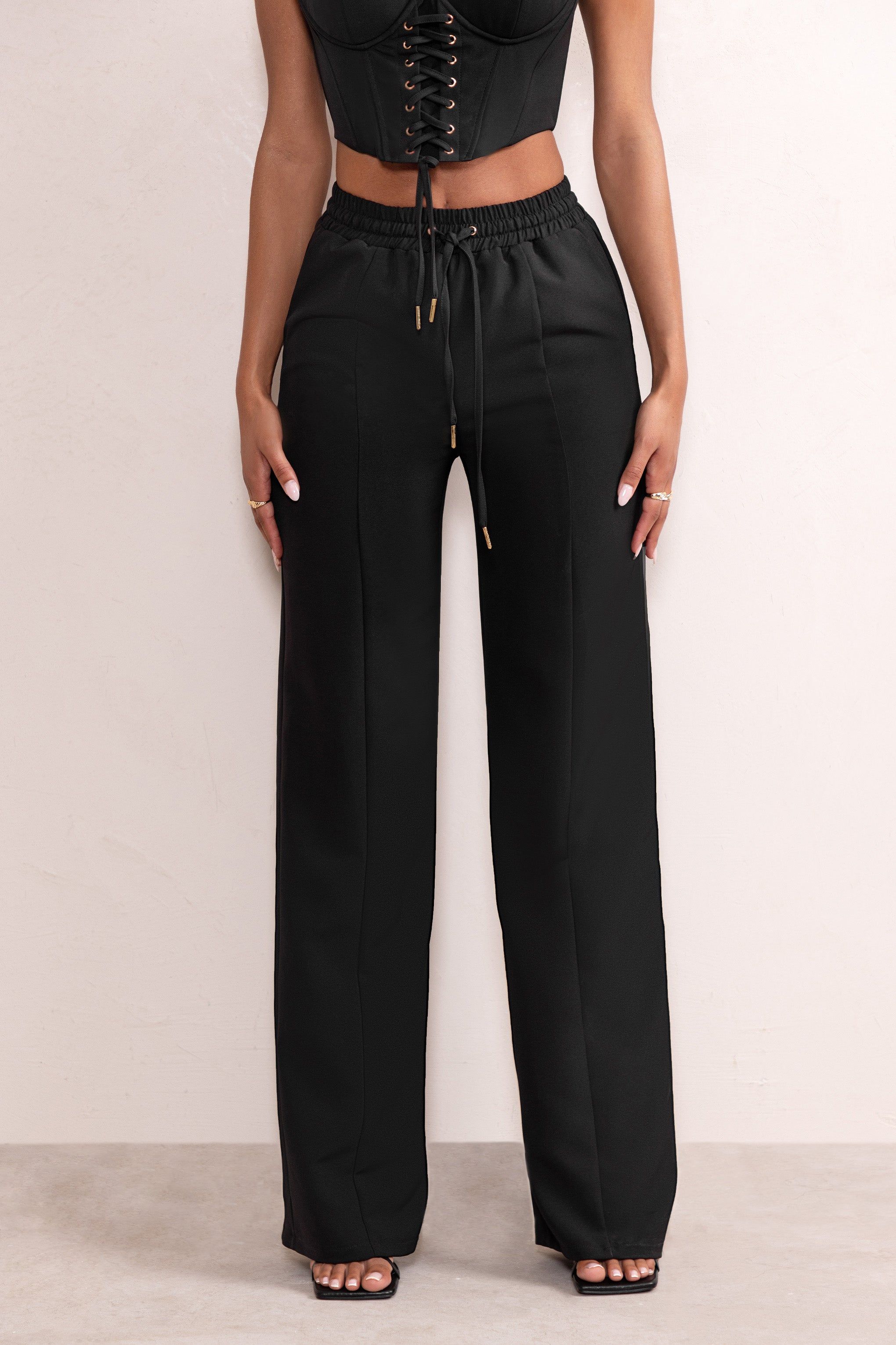 Grandiose | Black High Waist Straight Leg Trousers sold by Club L London product image thumbnail 2