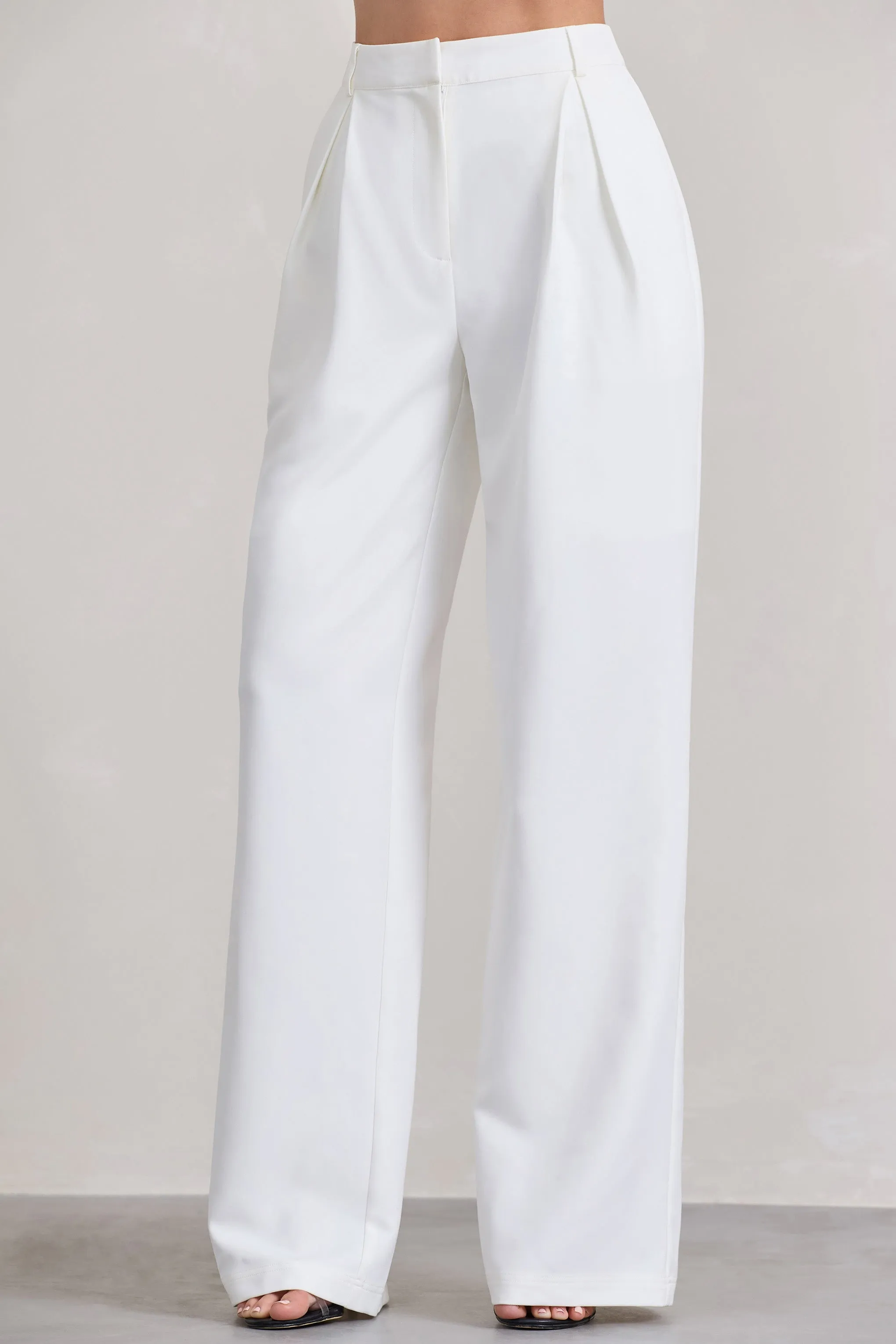 Raina | White High Waist Pleated Wide-Leg Trousers sold by Club L London product image thumbnail 3