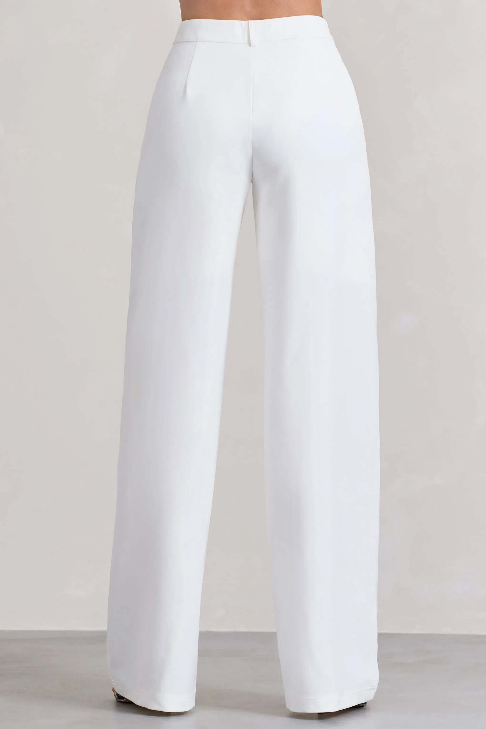 Raina | White High Waist Pleated Wide-Leg Trousers sold by Club L London product image thumbnail 4
