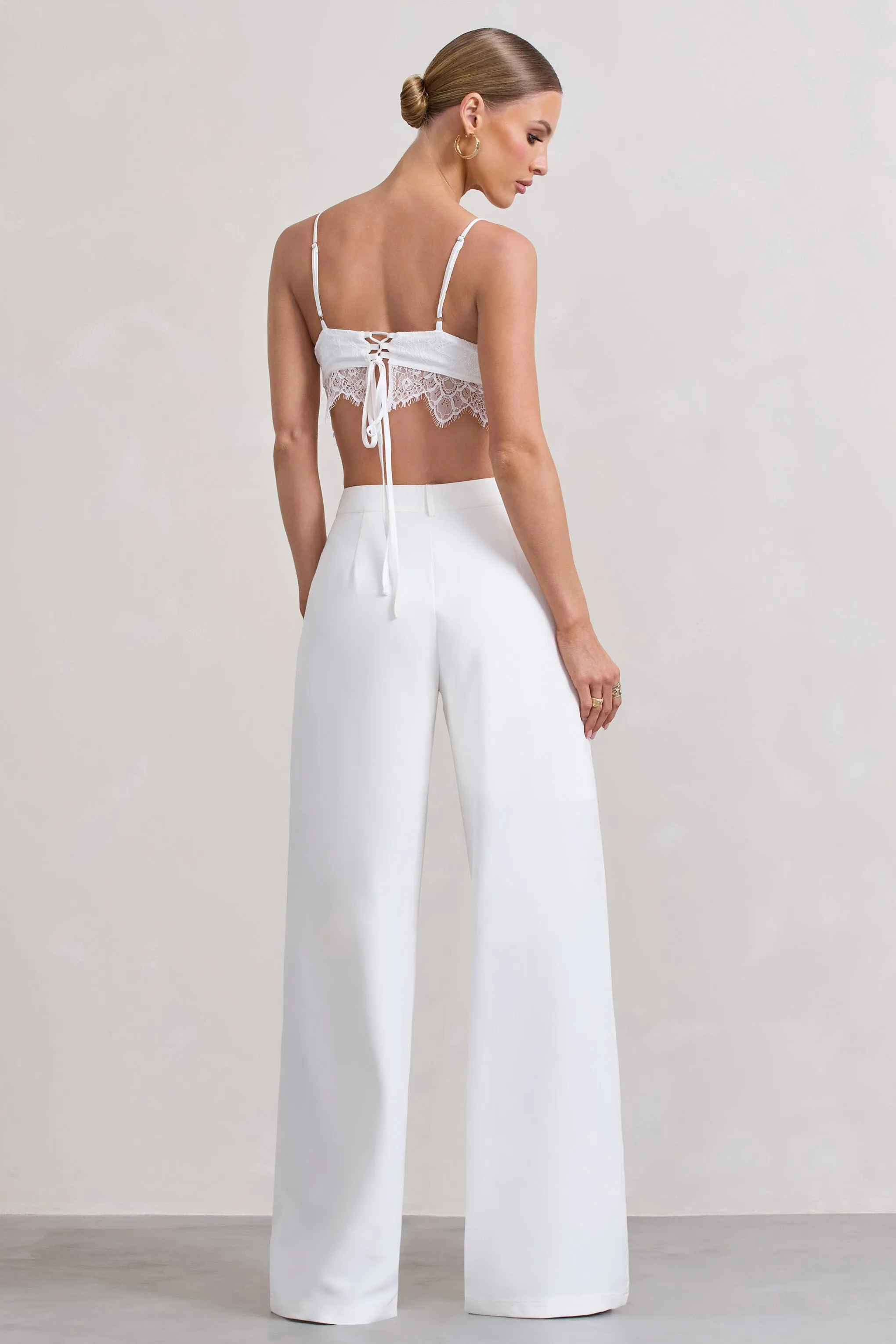 Raina | White High Waist Pleated Wide-Leg Trousers sold by Club L London product image thumbnail 2