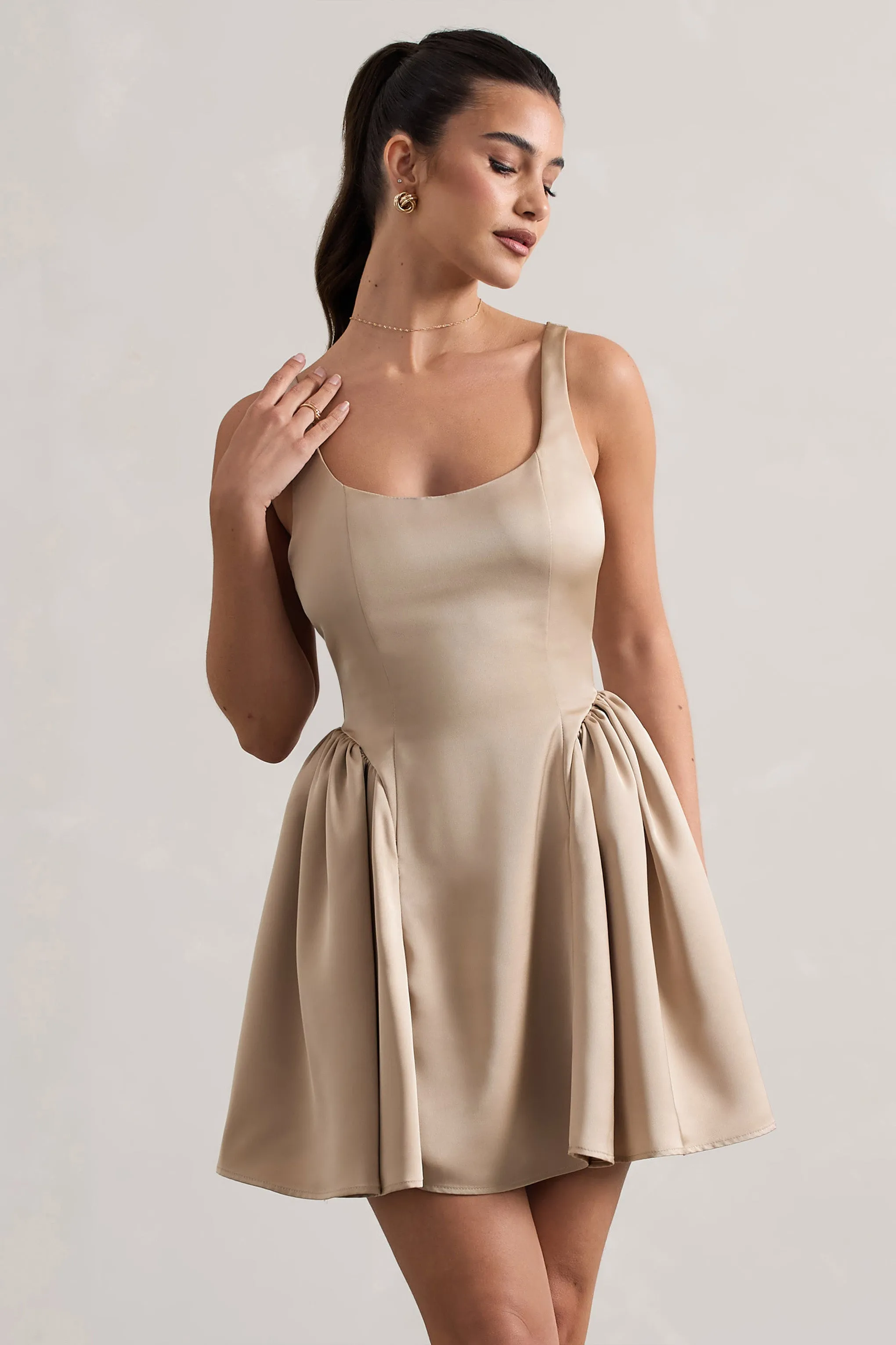 Cyrus | Champagne Satin Scoop-Neck Mini Dress sold by Club L London product image thumbnail 4