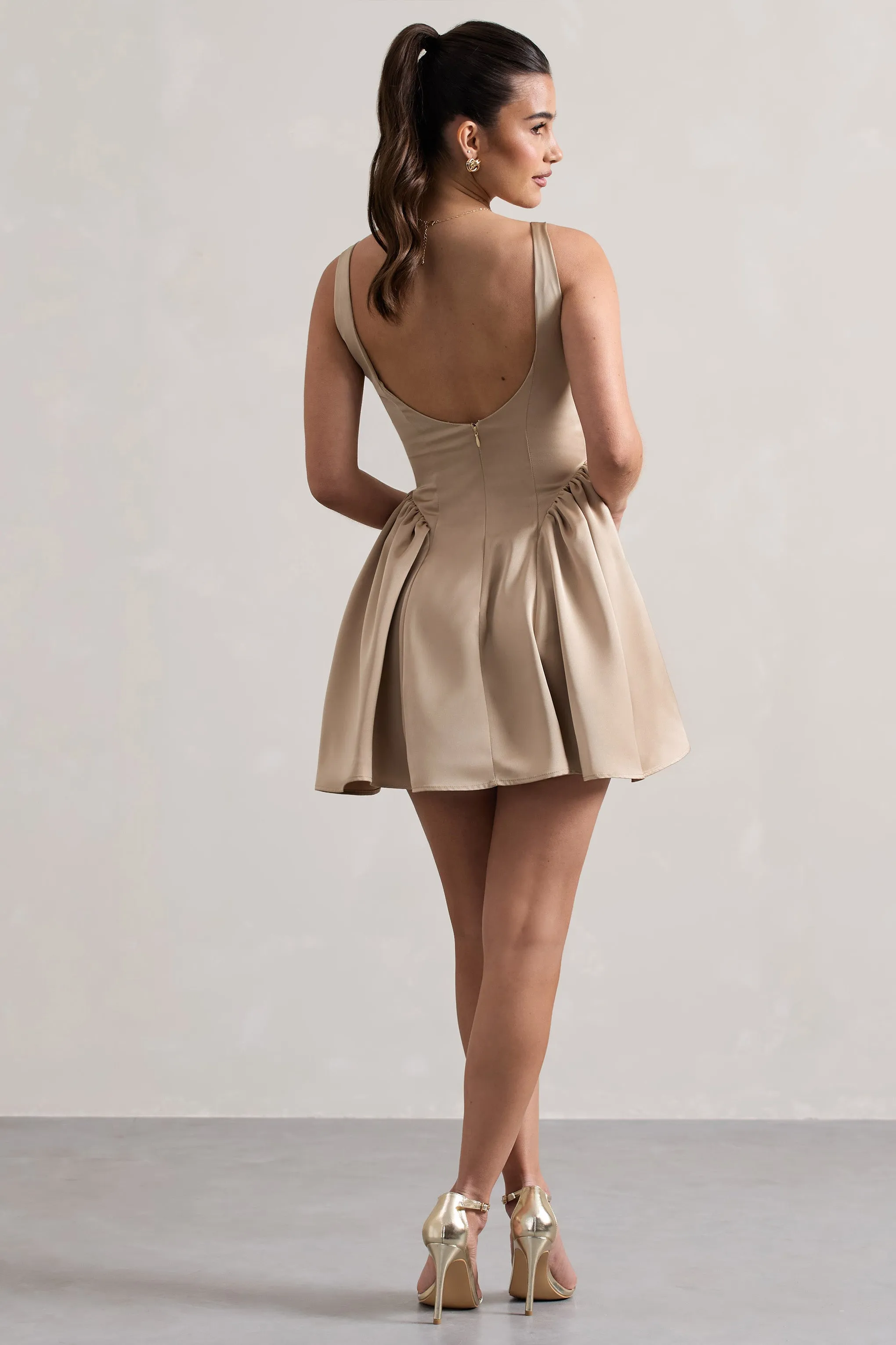 Cyrus | Champagne Satin Scoop-Neck Mini Dress sold by Club L London product image thumbnail 2