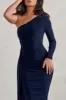 Never Let Go | Navy One Shoulder Ruched Side Detail Maxi Dress sold by Club L London