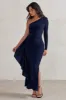 Never Let Go | Navy One Shoulder Ruched Side Detail Maxi Dress sold by Club L London