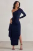Never Let Go | Navy One Shoulder Ruched Side Detail Maxi Dress sold by Club L London