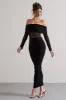 Apollo | Black Ruched Bardot Long-Sleeve Maxi Dress sold by Club L London