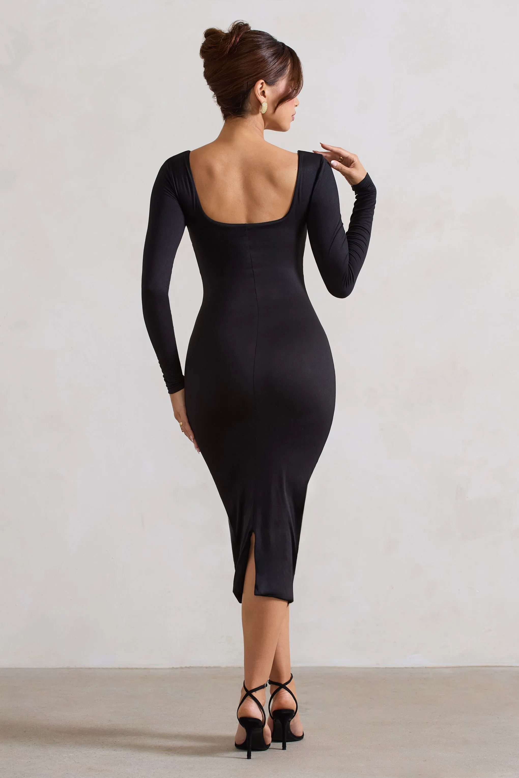 Sammy | Black Bodycon Sweetheart Midi Dress sold by Club L London product image thumbnail 2