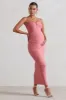 Evita | Pink Maternity Sweetheart Twist Detail Midi Dress sold by Club L London