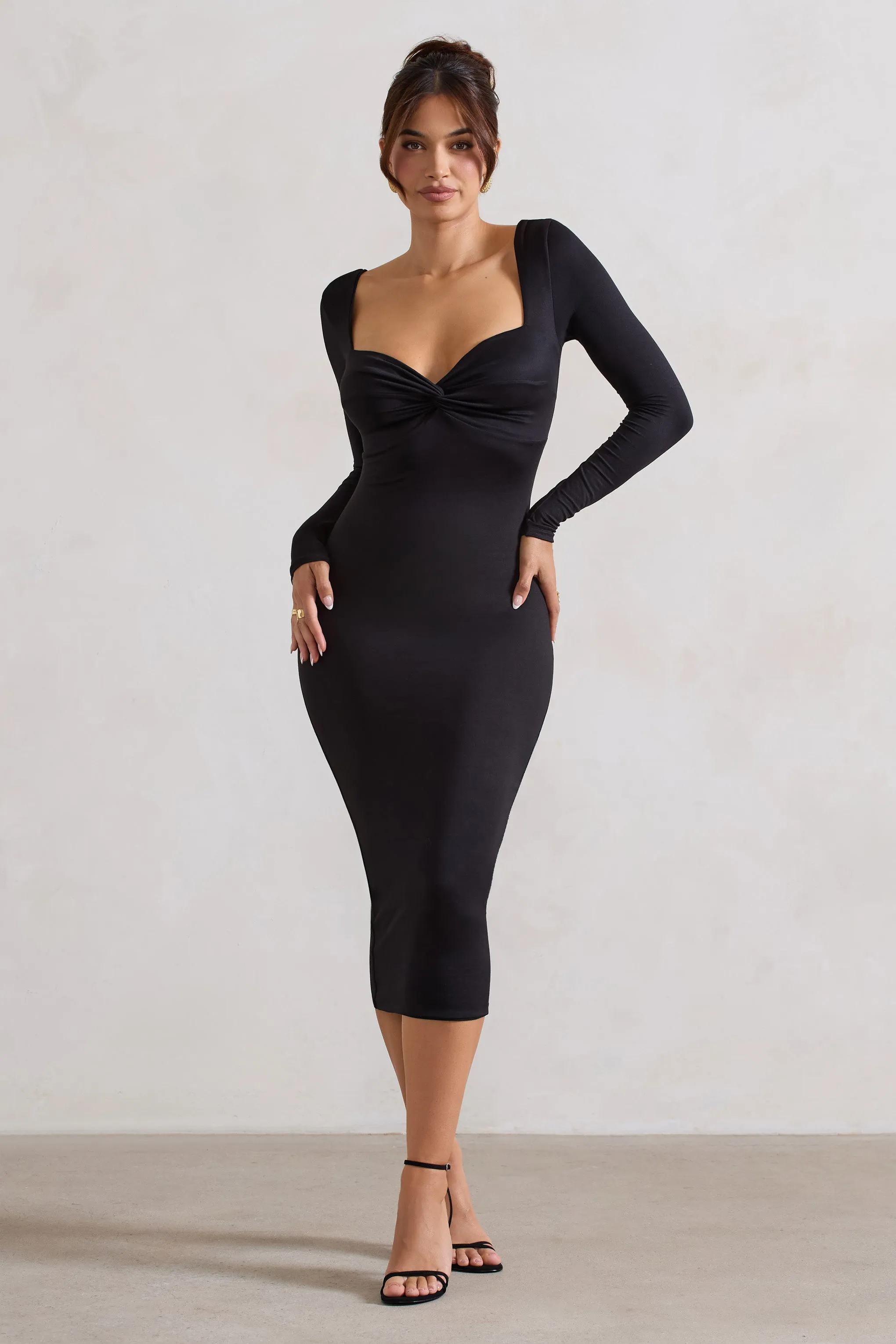 Sammy | Black Bodycon Sweetheart Midi Dress sold by Club L London product image thumbnail 4