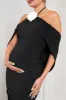 Daisy | Black & White Ruched Flower Halter-Neck Drape-Sleeve Maternity Midi Dress sold by Club L London