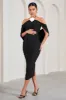 Daisy | Black & White Ruched Flower Halter-Neck Drape-Sleeve Maternity Midi Dress sold by Club L London