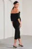 Daisy | Black & White Ruched Flower Halter-Neck Drape-Sleeve Maternity Midi Dress sold by Club L London
